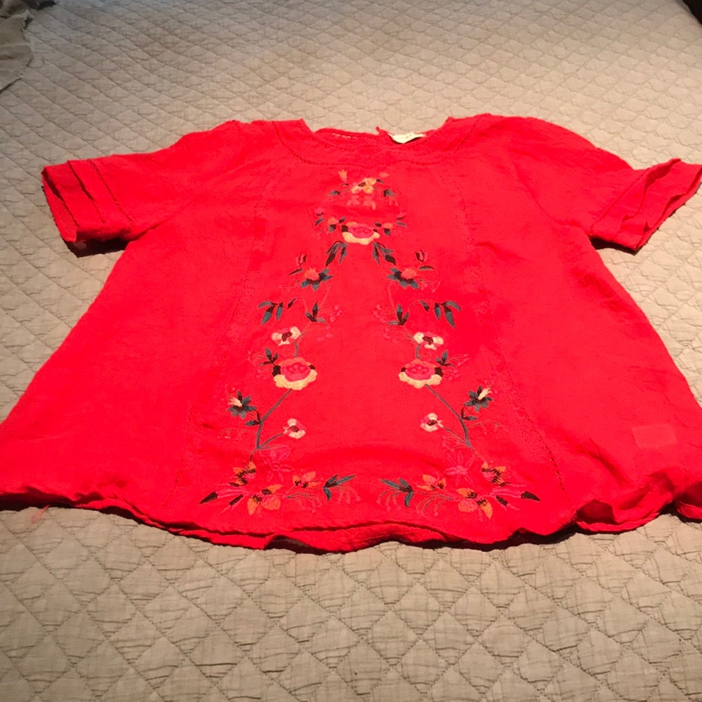 Red blouse, semi sheer